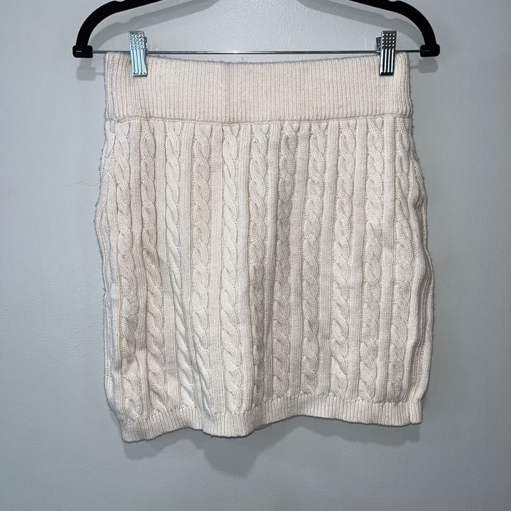 Olivaceous Cable Knit Mini Skirt, Medium, Ivory